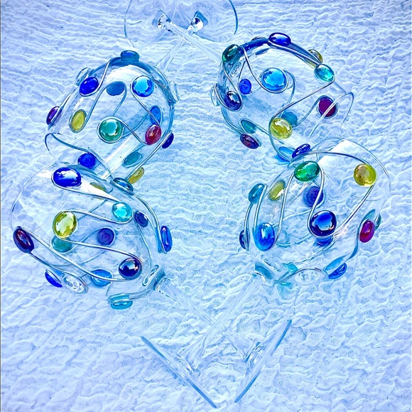 Other - 🎉 4Pc Unique Large Goblet Colorful Wine Glass Set